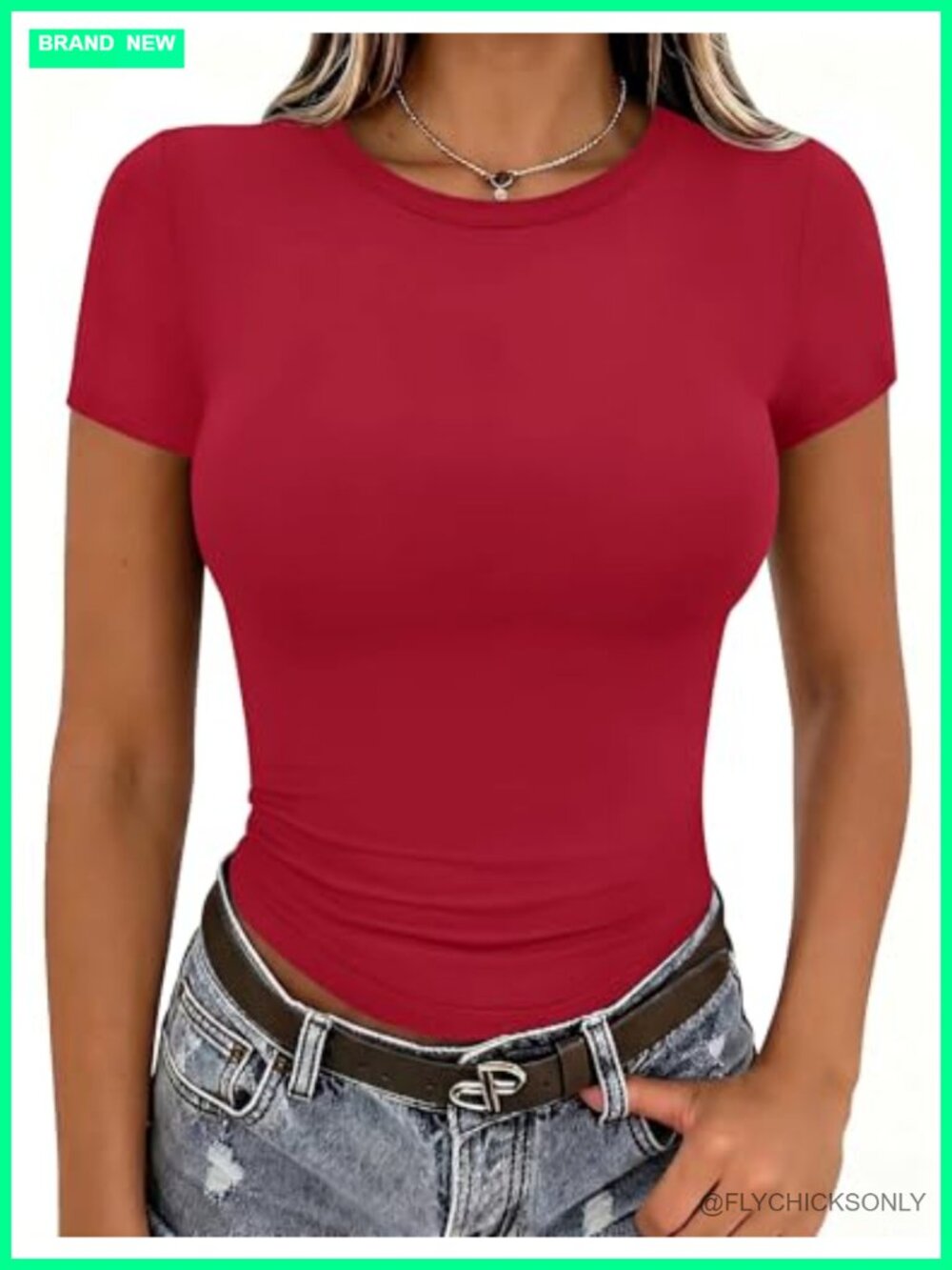Women's Fitted Short Sleeve Crew Neck T-Shirt Stretchy Basic Summer Top